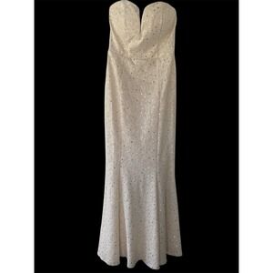 BAILEY BLUE Cream & GOLD SEQUIN EMBELLISHED STRAPLESS LONG DRESS‎ SIZE L EUC